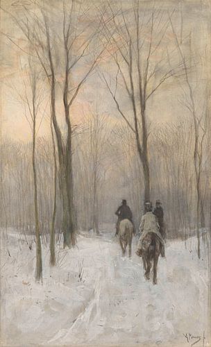 Ruiters in de sneeuw in het Haagse Bos, Anton Mauve