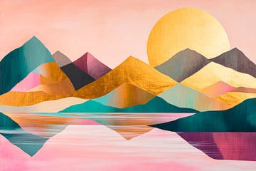 Abstract berglandschap met zon van Poster Art Shop