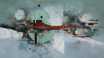 Lobby kunst | Mint Cirkel Rode Horizon van Blikvanger Schilderijen