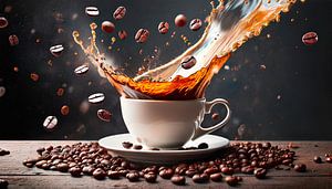 Tasse à café avec grains de café sur Mustafa Kurnaz