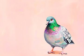 Bunte Taube vor zartem Pastellhintergrund von Poster Art Shop