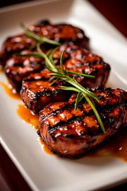 Steaks d'agneau grillés avec glaçage au romarin sur Poster Art Shop