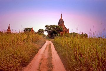 Antike Pagoden in der Landschaft von Bagan in Myanmar bei Sonnenuntergang von Eye on You
