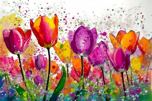 Farbenfrohes Frühlingsbild: Holländische Tulpen im Zwiebelfeld