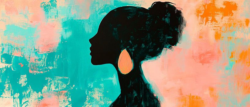 Silhouette einer Frau vor buntem Hintergrund von Poster Art Shop