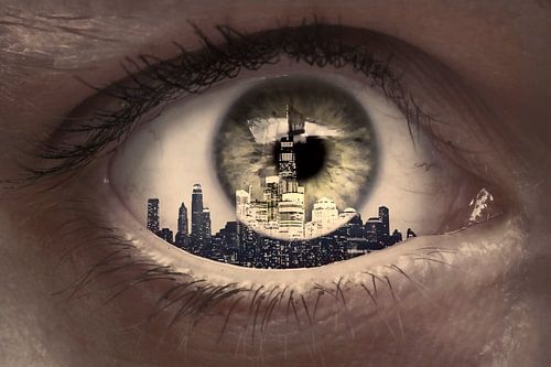 Fotomanipulatie: De Iconische Skyline van New York Geïnterpreteerd in een Oog