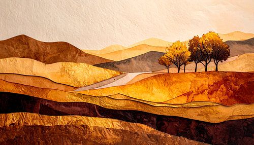 Minimalistisch Heuvellandschap in Warme Aardetinten en Collage-Stijl van Studio Pieternel