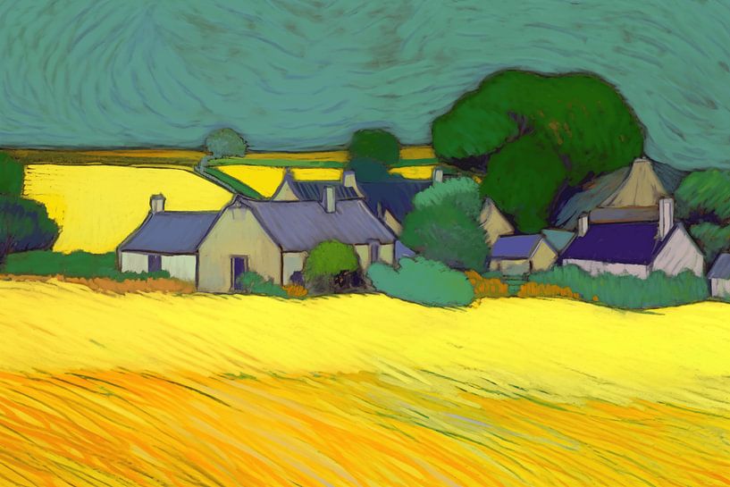 Landschap in van Gogh-stijl_landscape van Ton Kuijpers