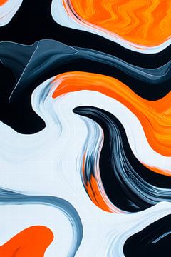 Abstract waves in black and orange by Poster Art Shop