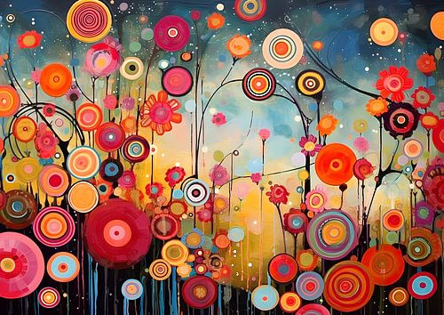 Geometrisch abstract cirkels en bloemen