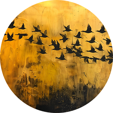 Schilderij Vogels | Schilderij Zwart goud | Plexiglas