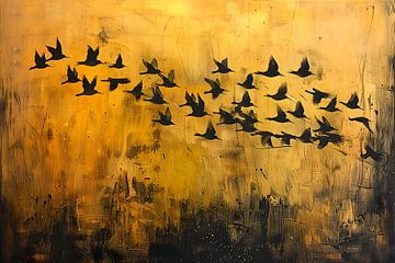 Schilderij Vogels | Schilderij Zwart goud | Plexiglas van AiArtLand