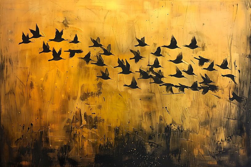 Bird Painting | Painting Black Gold | Plexiglas by AiArtLand