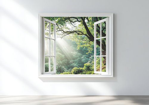 uitzicht op het bos vanuit de woonkamer