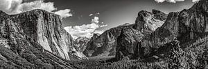 Panorama landscape tunnel view Yosemite National Park California USA in black and white by Dieter Walther