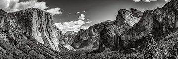 Panorama Landschap Tunnel uitzicht Yosemite National Park Californië VS in zwart-wit van Dieter Walther