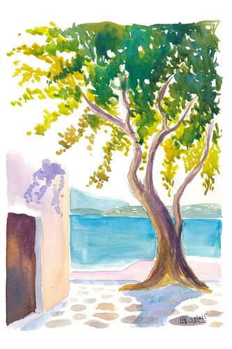 Olivier dans la brise scintillante de la mer grecque