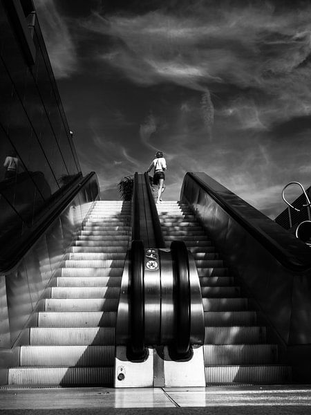 Frau auf einer Rolltreppe von Fokko Muller