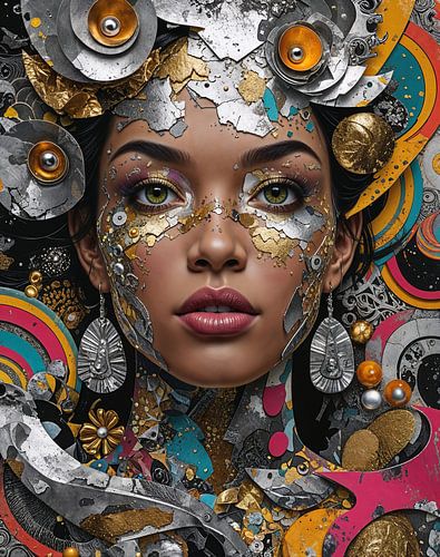 Portret met metalen elementen