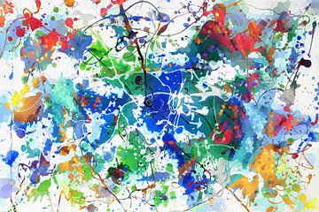 Modern, Abstract Digitaal Kunstwerk in Blauw Groen Oranje van Art By Dominic