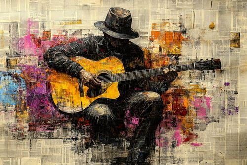 Gitarrenspieler-Graffiti – Farbenfrohes Musikgemälde