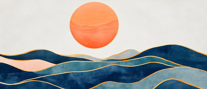 Zonsondergang over zachte golven van Poster Art Shop