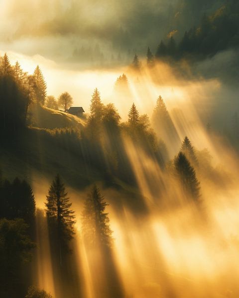 Goldenes Licht über den Wipfeln des Böhmerwaldes von fernlichtsicht