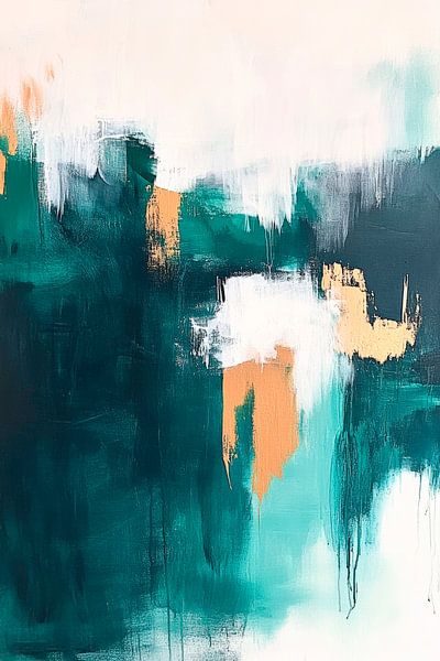 Abstrakte Farbenwelt in Blau und Gold von Poster Art Shop