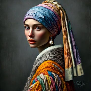 Porträt von Vemeer " Mädchen mit dem Perlenohrring " Neue Beleuchtung " von René van den Berg