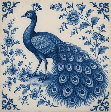 Delfter Blau Fliese Pfau von FoXo Art