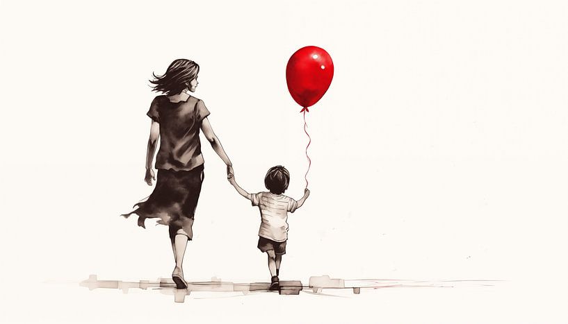 Garçon et maman avec ballon croquis panoramique par TheXclusive Art