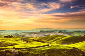 Tuscany spring, rolling hills at sunset in Volterra, by Stefano Orazzini