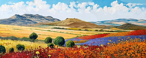 Ciel de braise sur l'azur - Paysage abstrait et coloré