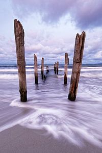 Holzstangen am Strand