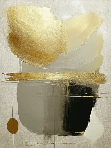 Peinture abstraite moderne rehaussée de touches dorées et noires