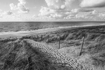 Strand, Wind und Meer in Schwarz und Weiß von Dirk van Egmond