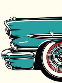 Retro Teal Sports Car Front Pop Art Portrait by Ramy Salah Hefny