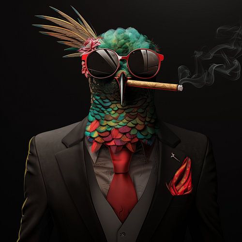 Kolibrie met sigaar en zonnebril