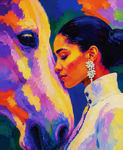 Gentle Bond – Woman and Horse Fauvist Portrait