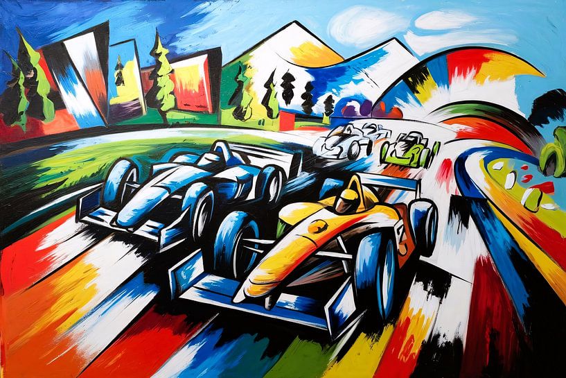 Bunte Rennwagen auf der Strecke von Art & Soul Creations