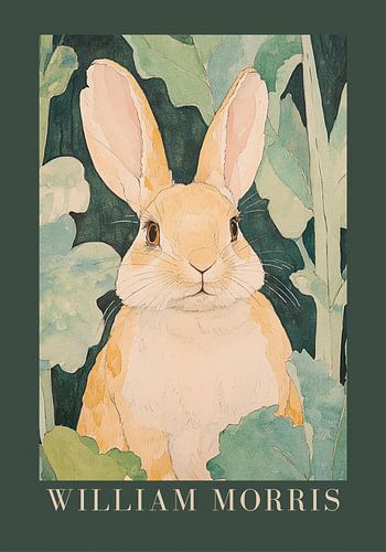 William Morris "Aquarel haas met groene bladeren"