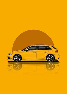 Kunstauto Audi RS3 geel van D.Crativeart