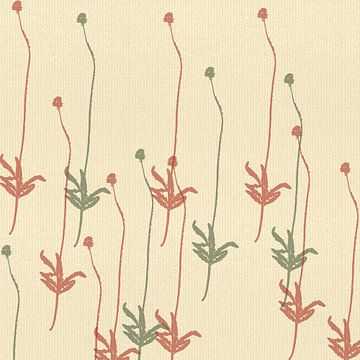 Moderne minimalistische botanische kunst met klaprozen op gebroken wit van Dina Dankers