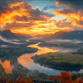 Natuur-zonsopgang-bergen-landschap van Manipulatiemelodie