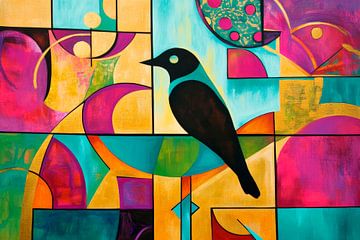 Colourful melody - Bird dance black on colours - Live by Poster Art Shop