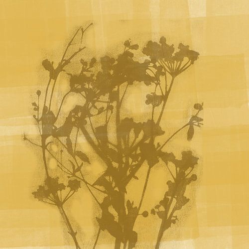 Botanische kunst. Bloemen in geel en warm walnoot.