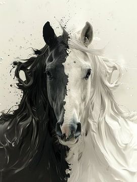 Yin en Yang Paardenportret 2 van ByNoukk