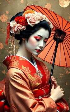 Portret Japanse Geisha van Egon Zitter