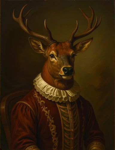 Edelhert portret renaissance — aristocratisch dierenportret woonkamer
