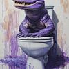 Alligator sur les toilettes dans un style Street-Art abstrait et ludique sur Eva Lee